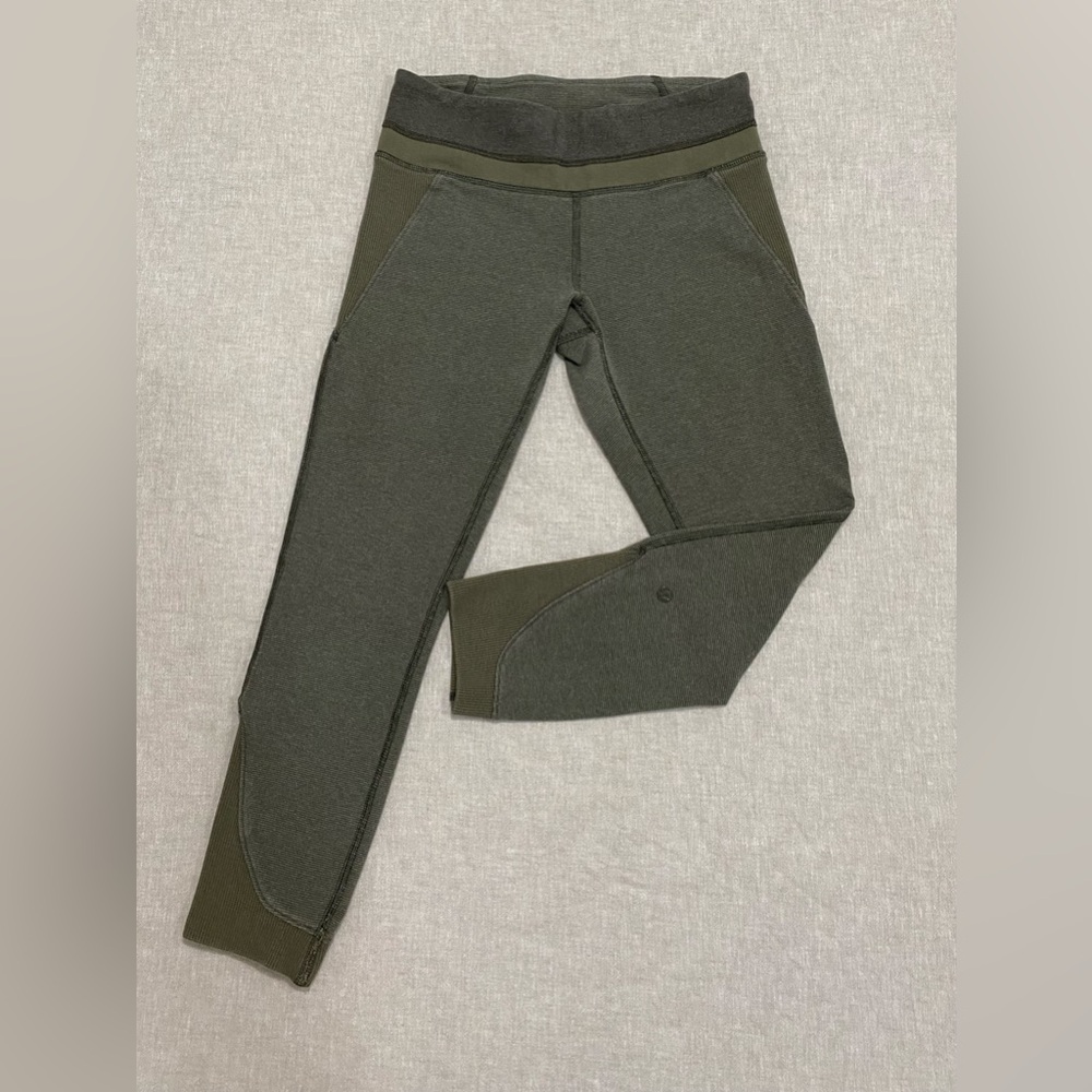 Lululemon Wee Stripe Heathered Fatigue,Refine Crop Leggings| Yoga |Size 4 Green